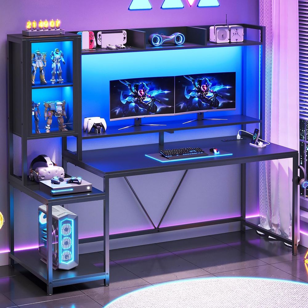 Pc Gaming Usa - 60'' Gaming Desk with Storage, Hutch,