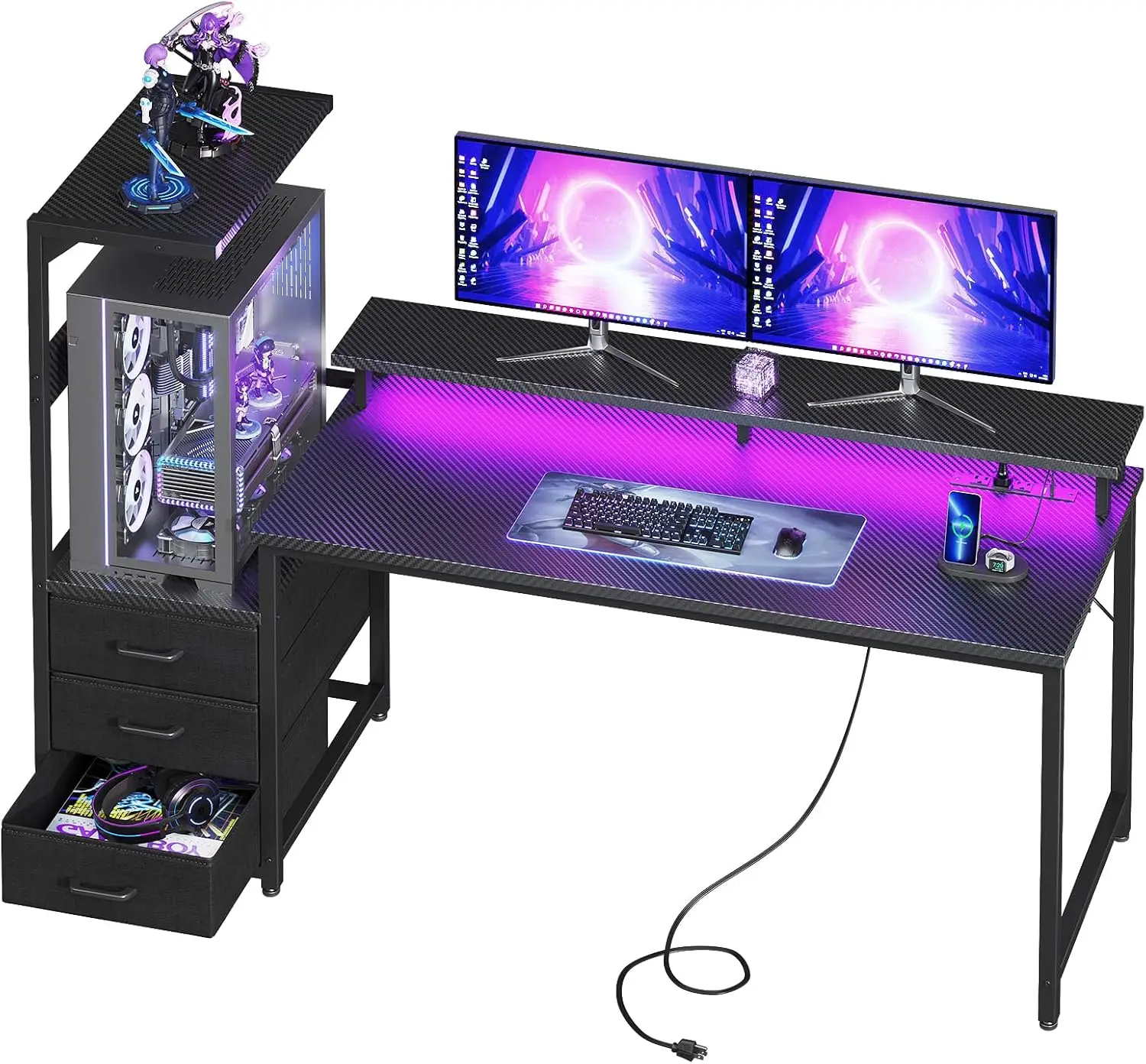 Pc Gaming Y60 - Gaming Desk w/PC Showcase Stand, 59