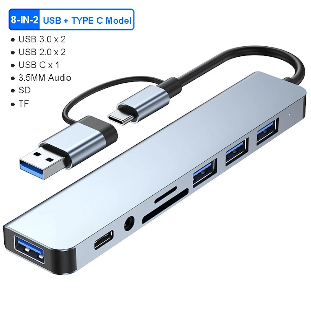 Sound Card Usb - 8-in-2 USB-C & USB-A Hub, Multi-Port