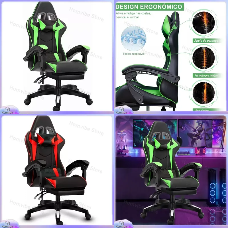 Pc Gaming Usa - High-Back Ergonomic Gaming Chair with Footrest