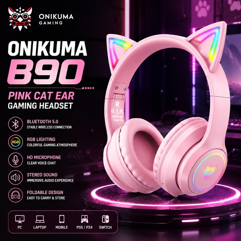 Onikuma B90 Pink Cat Ear Gamin - Pc Gaming Apple review and price