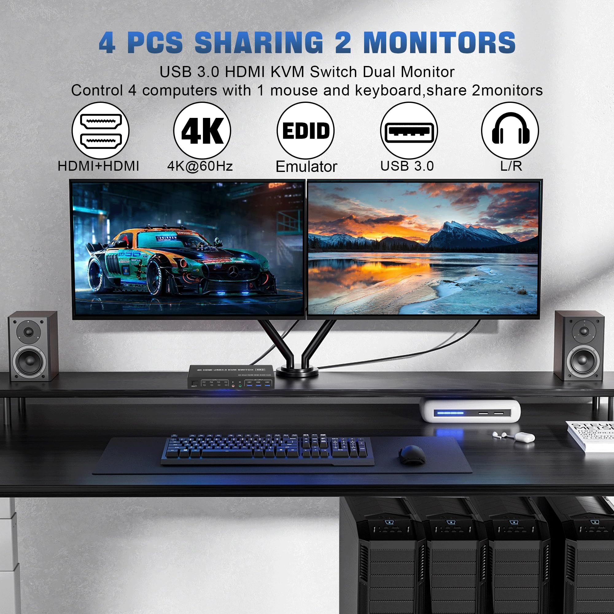 4K USB 3.0 KVM Switch HDMI Dua - Pc Gaming Emulator review and price